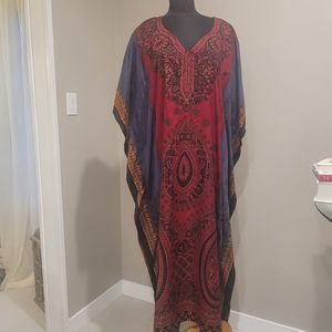 Sante Classic Kaftan Red Multicolor Lightweight One Size Pre Owned